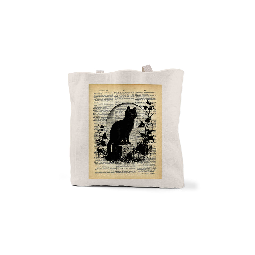 Vintage Halloween Tote, Black Cat, Candy Bag, Reusable Trick or Treat Bag, Mother's Day Gift, Easter Gift