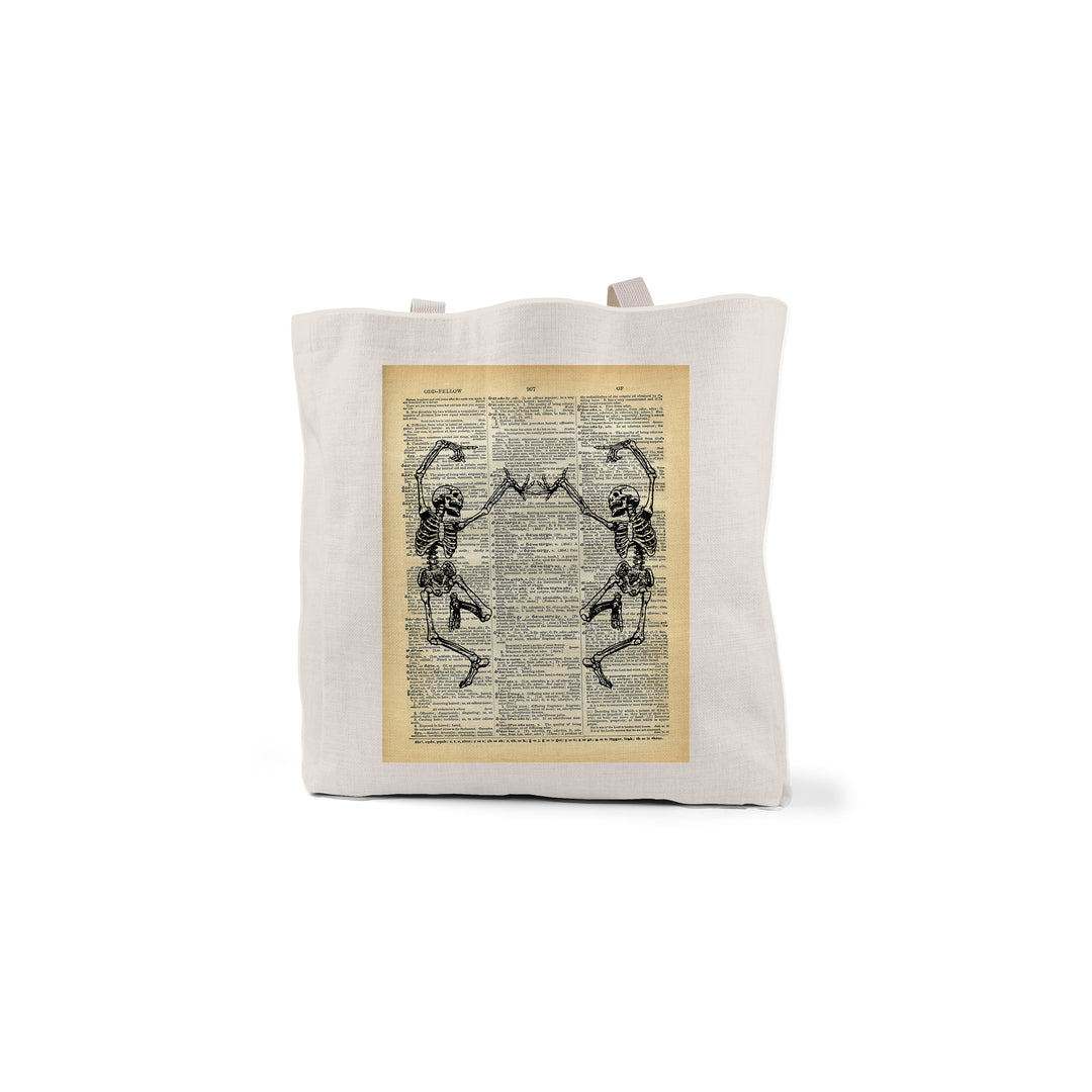 Vintage Halloween Tote, Dancing Skeletons, Candy Bag, Reusable Trick or Treat Bag, Christmas Gift