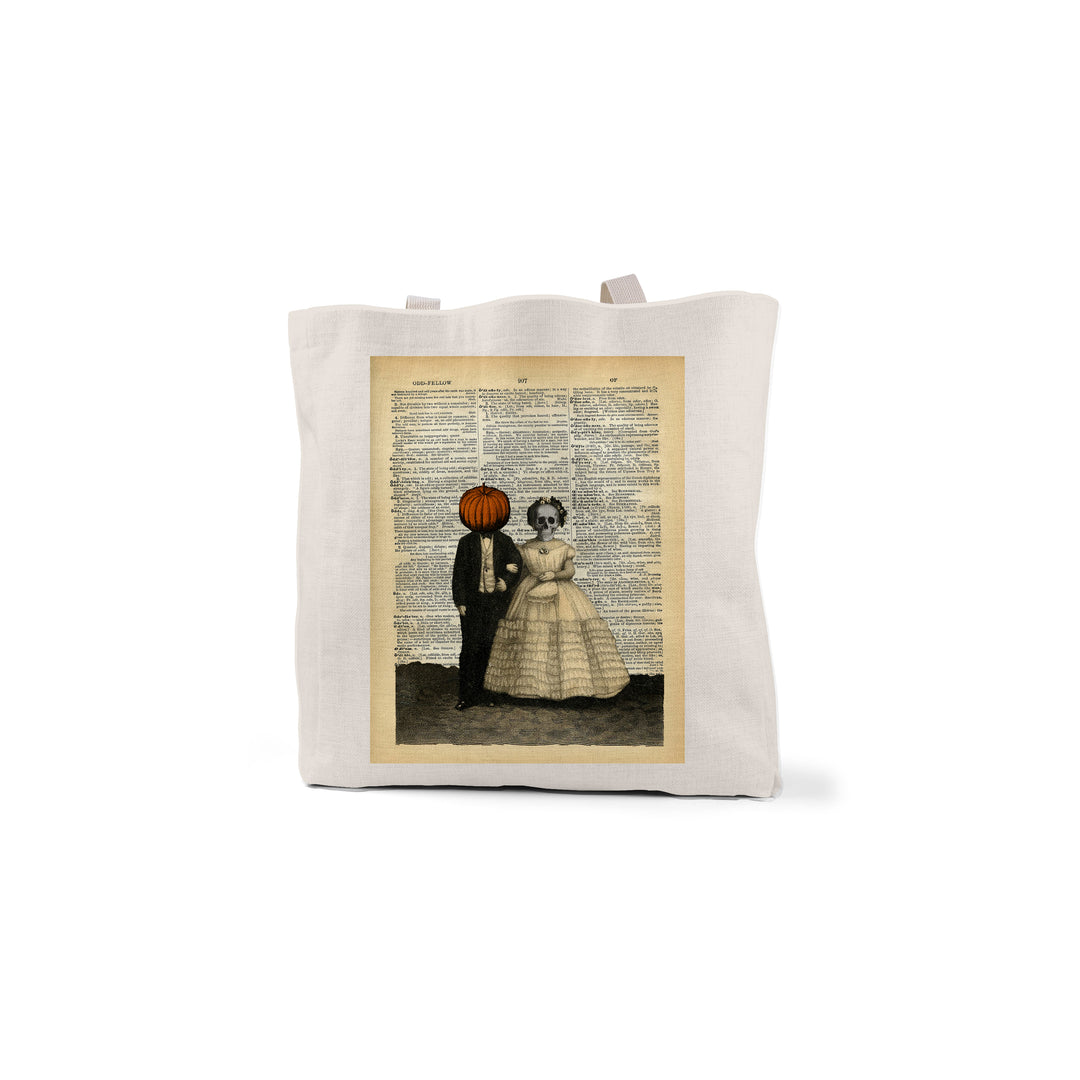 Vintage Halloween Tote, Spooky Married Couple, Candy Bag, Reusable Trick or Treat Bag, Christmas Gift