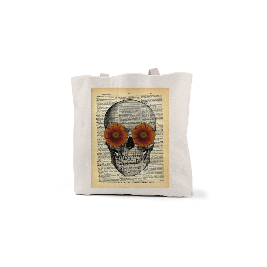 Vintage Halloween Tote Skull with Flowers, Christmas Gift