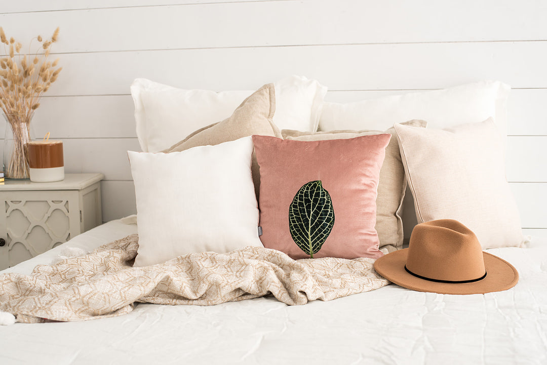 Blush Velvet Mosaic Leaf Pillow, College Student Gift, Mother's Day Gift,Christmas Gift