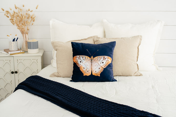 Navy Velvet Butterfly Pillow, College Student Gift, Mother's Day Gift, Christmas Gift