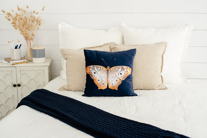 Navy Velvet Butterfly Pillow, College Student Gift, Mother's Day Gift, Easter Gift