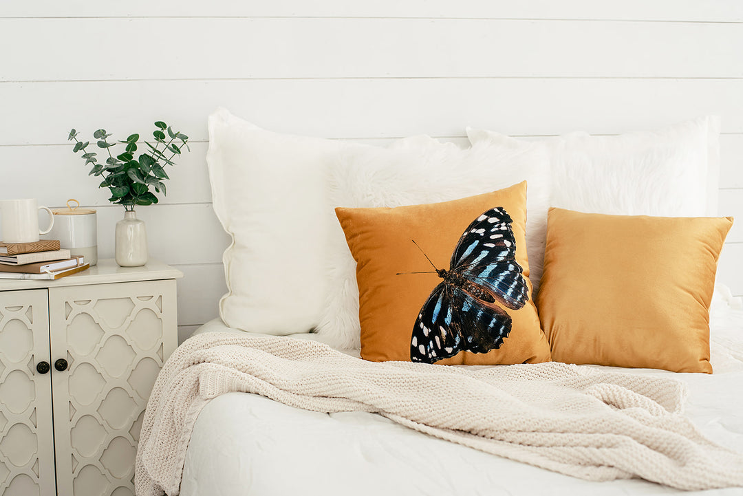 Golden Velvet Butterfly Pillow, College Student Gift, Boho Throw Pillow, Mother's Day Gift,Christmas Gift