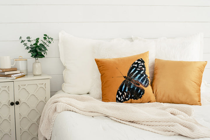 Golden Velvet Butterfly Pillow, College Student Gift, Boho Throw Pillow, Mother's Day Gift,Christmas Gift