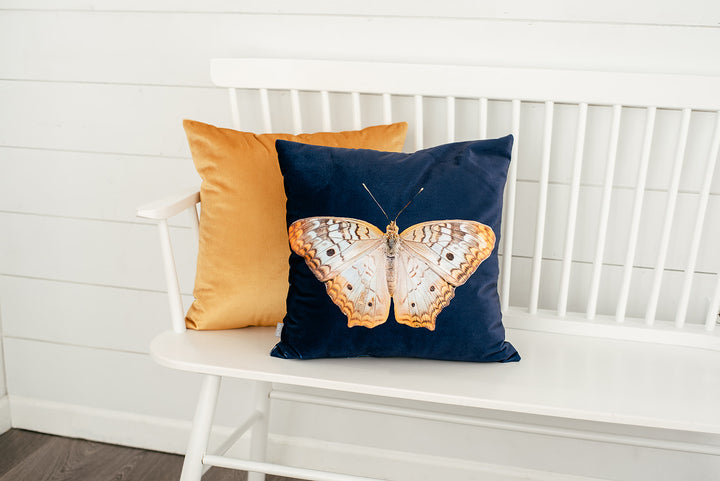 Navy Velvet Butterfly Pillow, College Student Gift, Mother's Day Gift, Easter Gift
