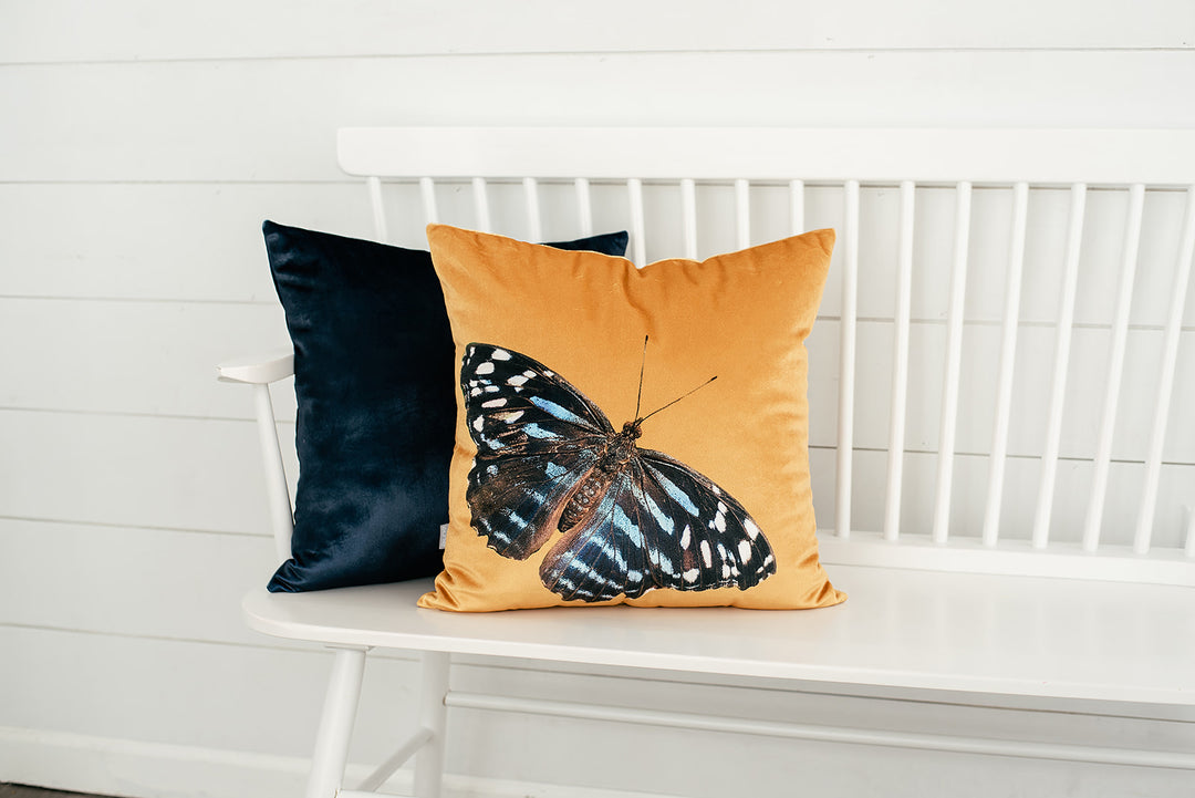 Golden Velvet Butterfly Pillow, College Student Gift, Boho Throw Pillow, Mother's Day Gift,Christmas Gift