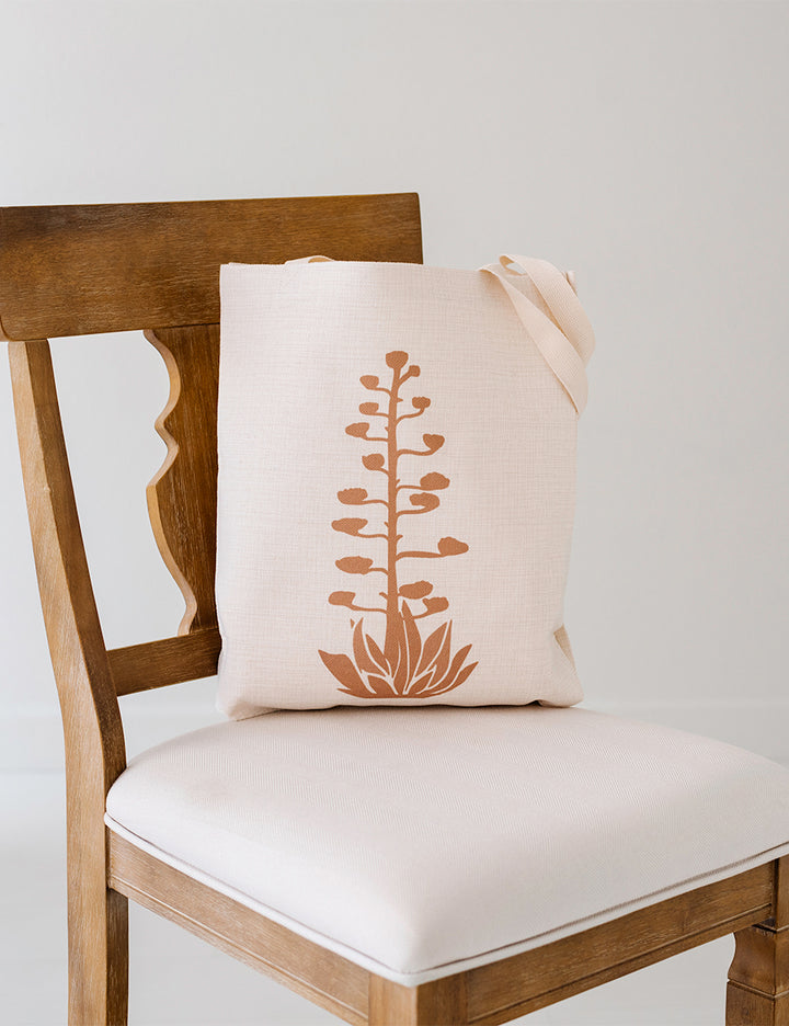 Brown Agave Bloom Linen Tote Bag, College Student Gift, Mother's Day Gift, Easter Gift