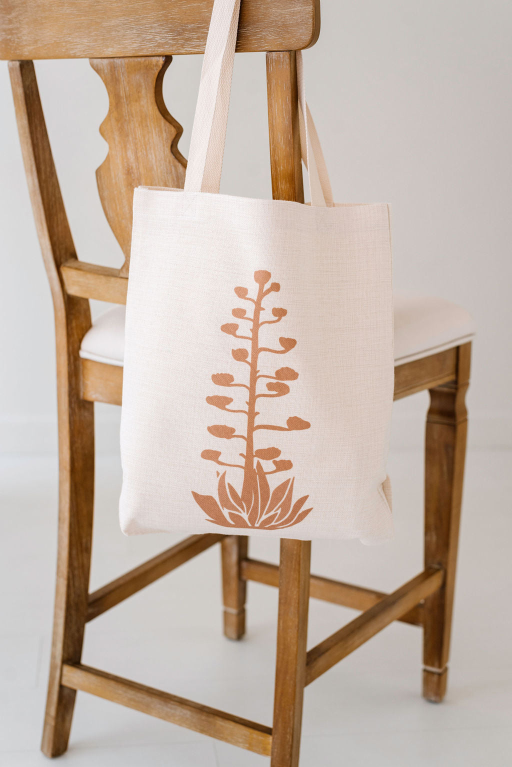 Brown Agave Bloom Linen Tote Bag, College Student Gift, Mother's Day Gift, Easter Gift