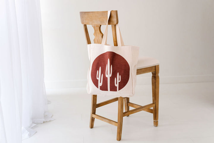 Dark Clay Saguaro Large Linen Tote, College Student Gift, Mother's Day Gift, Easter Gift