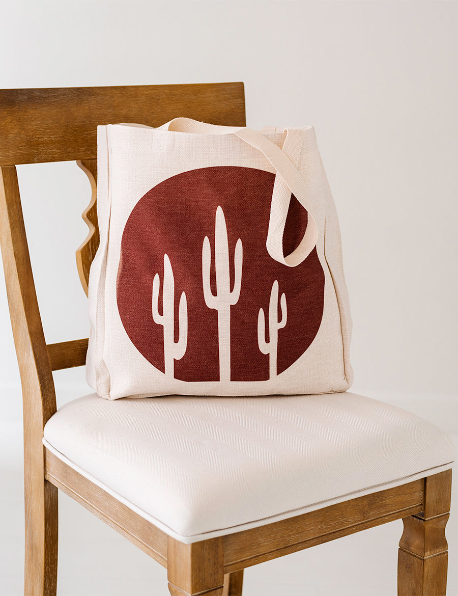 Dark Clay Saguaro Large Linen Tote, College Student Gift, Mother's Day Gift, Easter Gift