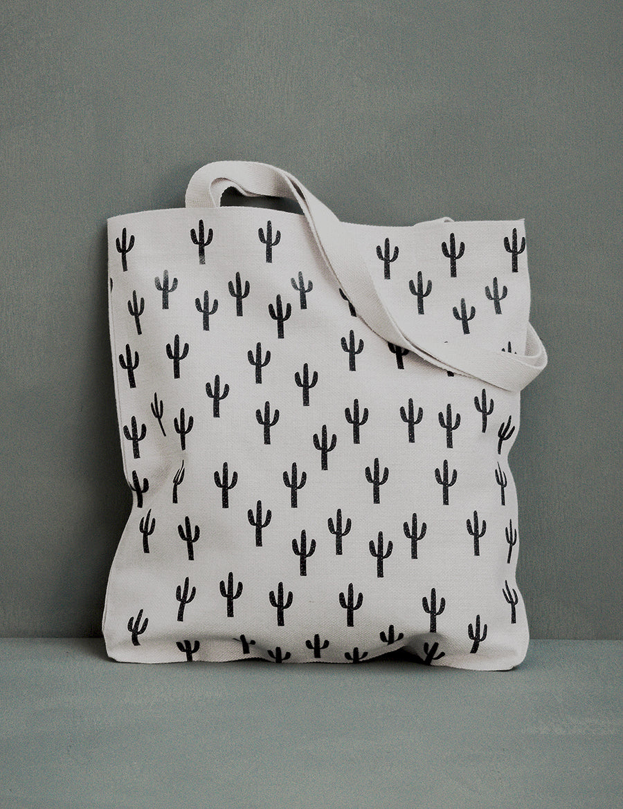White Saguaro Canvas Tote Bag
