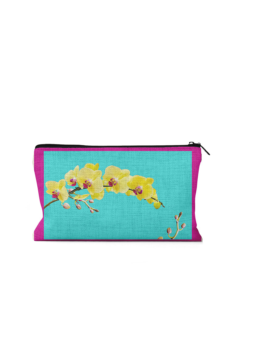 Teal and Purple Orchid Pouch , College Student Gift, Mother's Day Gift, Christmas Gift
