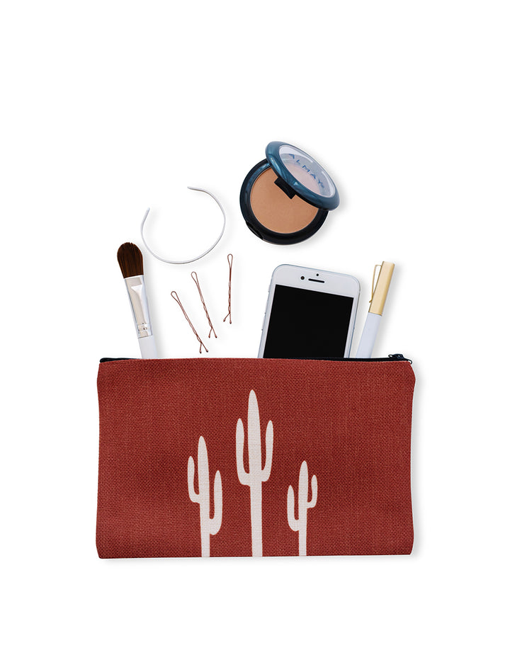 Saguaro Cosmetic Linen Pouch, College Student Gift , Stocking Stuffer, Christmas Gift