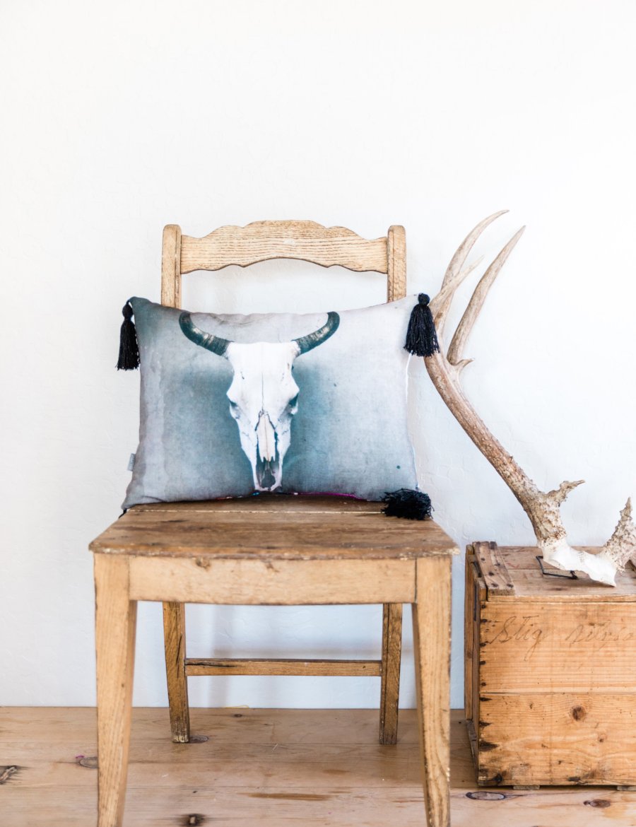Cow Skull Pillow with Tassels,College Student Gift, Mother's Day Gift, Easter Gift