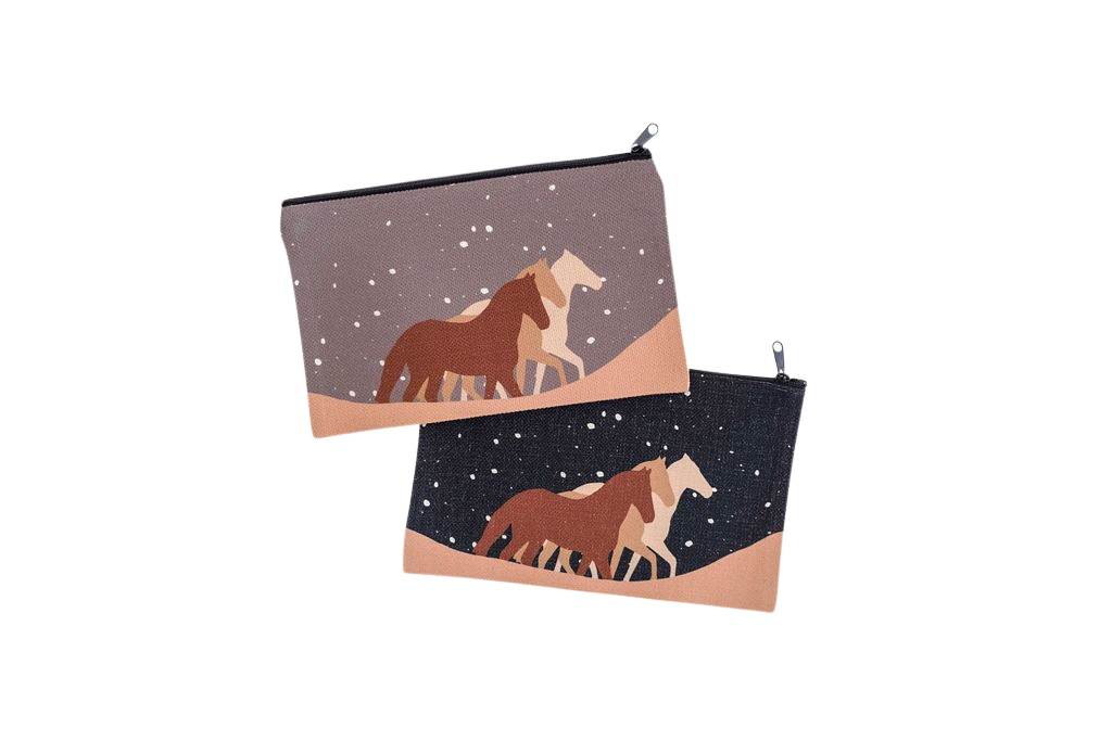 Snowy Horse Landscape Cosmetic Pouch, Stocking Stuffer, College Student Gift