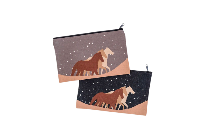 Snowy Horse Landscape Cosmetic Pouch, College Student Gift, Mother's Day Gift, Easter Gift
