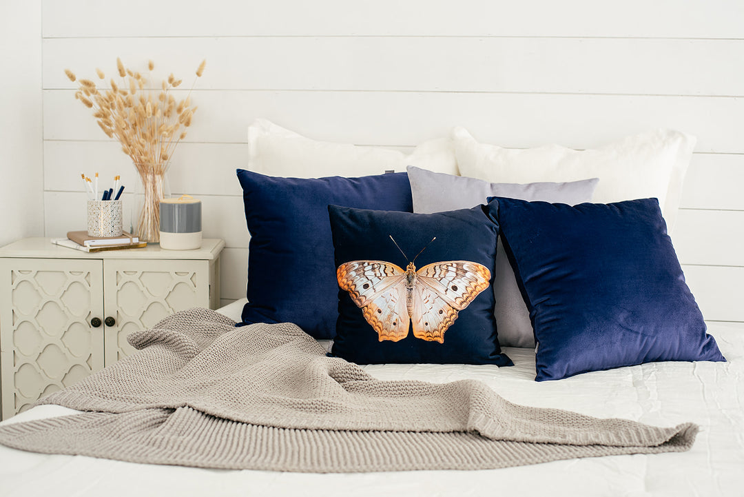 Navy Velvet Butterfly Pillow, College Student Gift, Christmas Gift