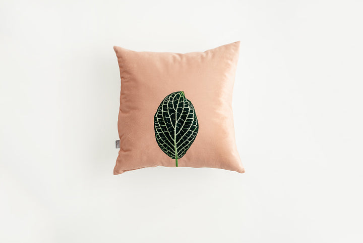 Blush Velvet Mosaic Leaf Pillow, College Student Gift