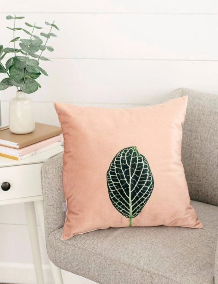 Blush Velvet Mosaic Leaf Pillow, College Student Gift