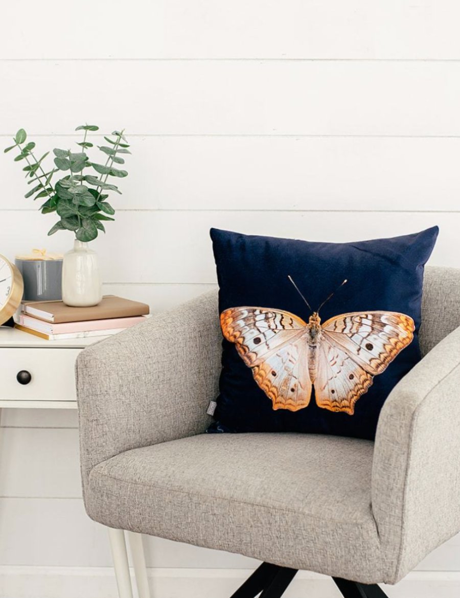 Navy Velvet Butterfly Pillow, College Student Gift