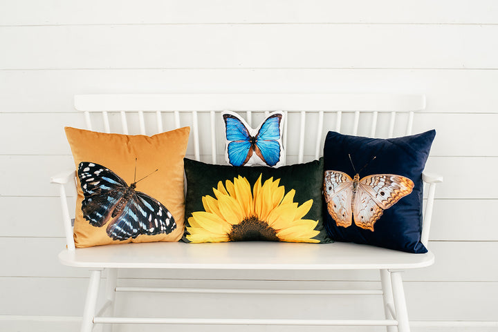 Golden Velvet Butterfly Pillow, College Student Gift, Boho Throw Pillow