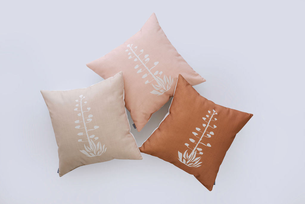 Agave Bloom Clay Brown Linen Pillow, College Student Gift