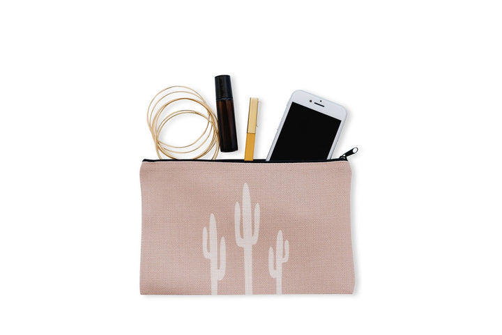 Saguaro Cosmetic Linen Pouch, College Student Gift , Mother's Day Gift, Easter Gift