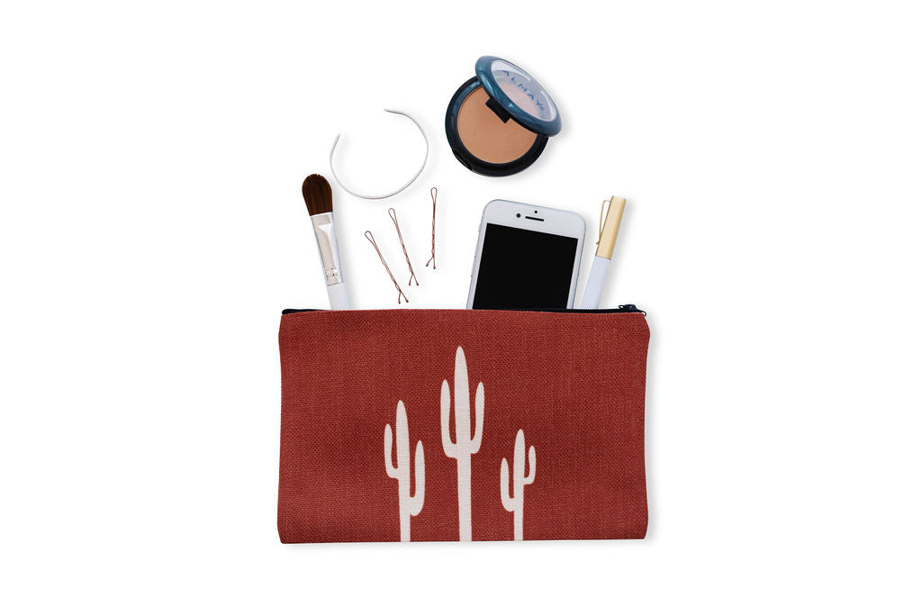 Saguaro Cosmetic Linen Pouch, College Student Gift , Stocking Stuffer