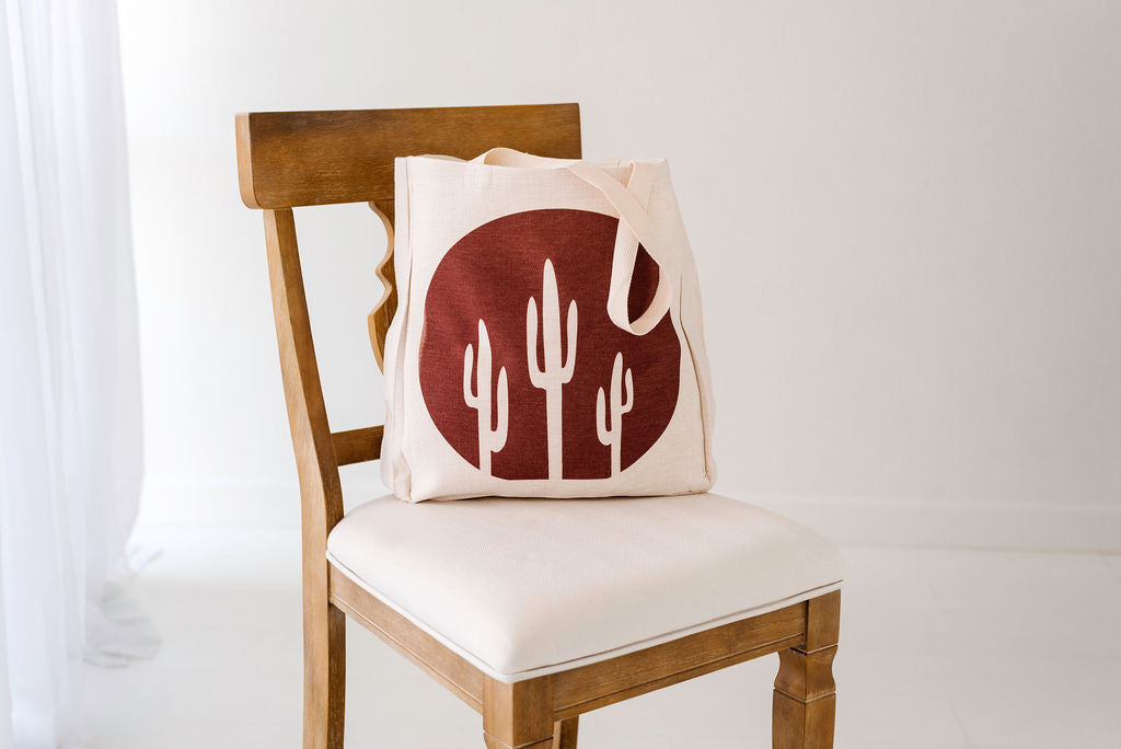 Dark Clay Saguaro Large Linen Tote, College Student Gift, Mother's Day Gift, Easter Gift