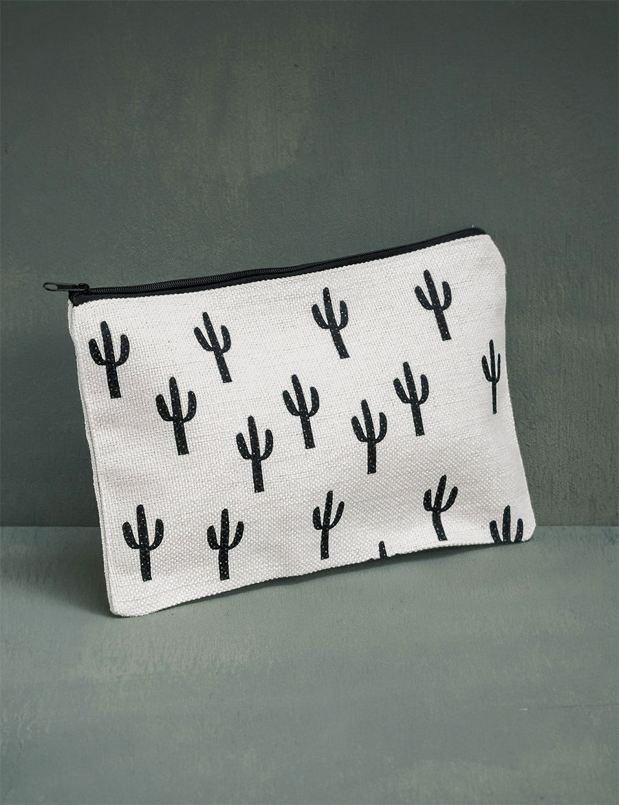 White Saguaro Pouch, College Student Gift, Stocking Stuffer, Christmas Gift